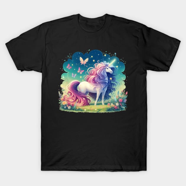 Unicorn on Grass T-Shirt by JennyPool